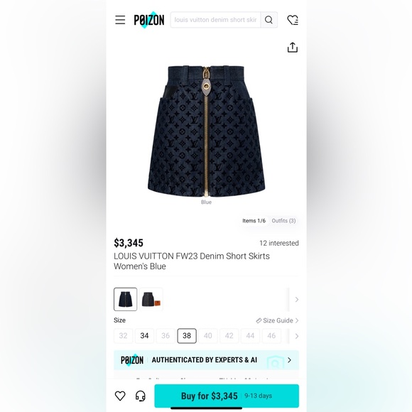 ⭐️NEW⭐️LOUIS VUITTON DENIM MONOGRAM LOGO A-LINE ZIP-UP MINI SKIRT - Picture 4 of 9